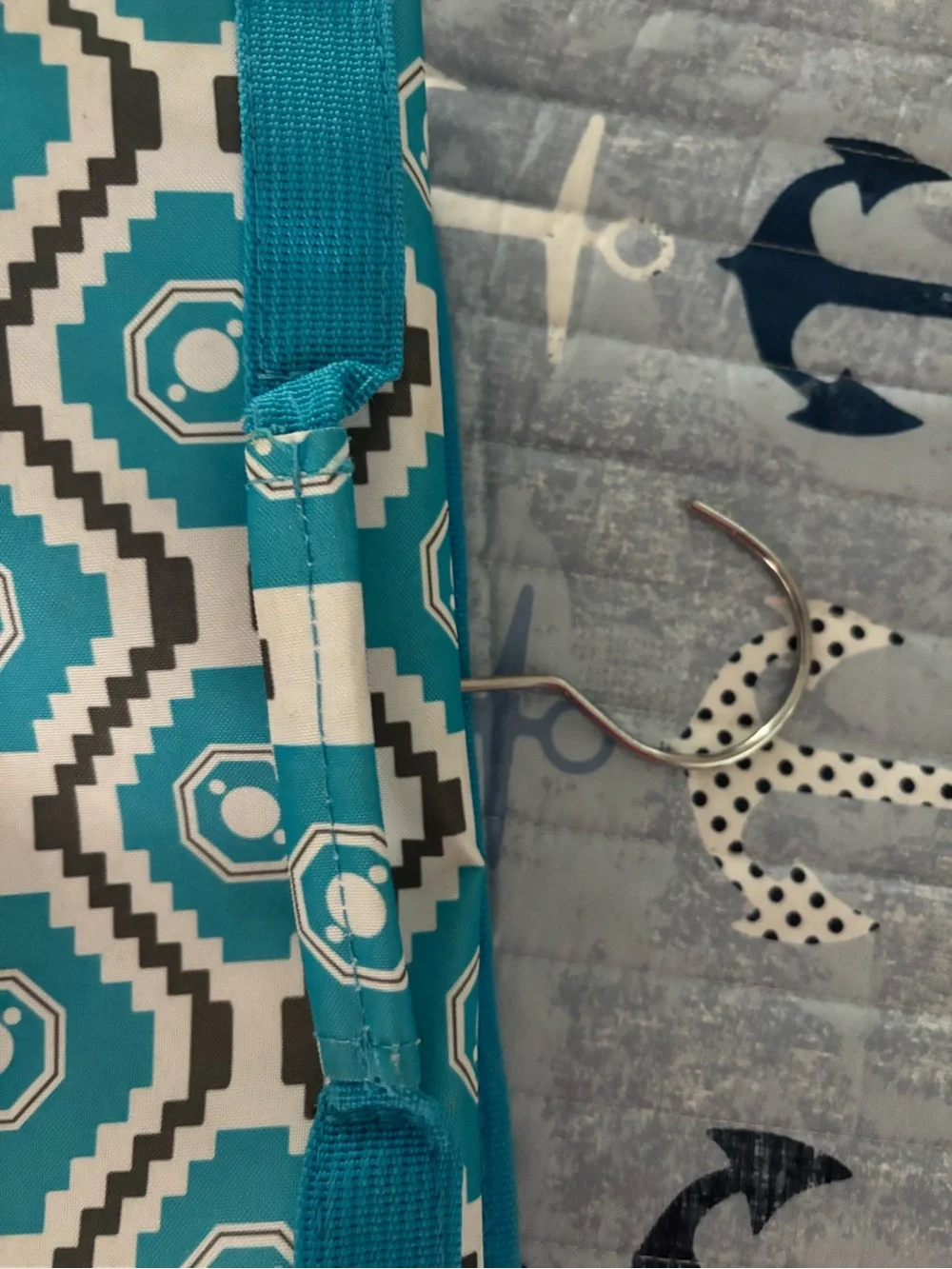 Blue Hanging Pocket Jewelry Organizer with Clear Zip Pouches